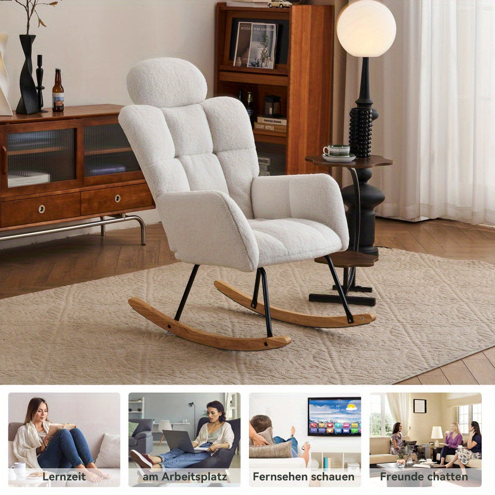 White Recliner Chair with Soft Teddy Bear Fabric & Tufted Design - Padded Seat, Solid Back Support, Easy Assembly, No Power Needed for Living Room & Bedroom Comfort, Recliner Chair, Bedroom Seating, Elegant Seating, Plush Cus