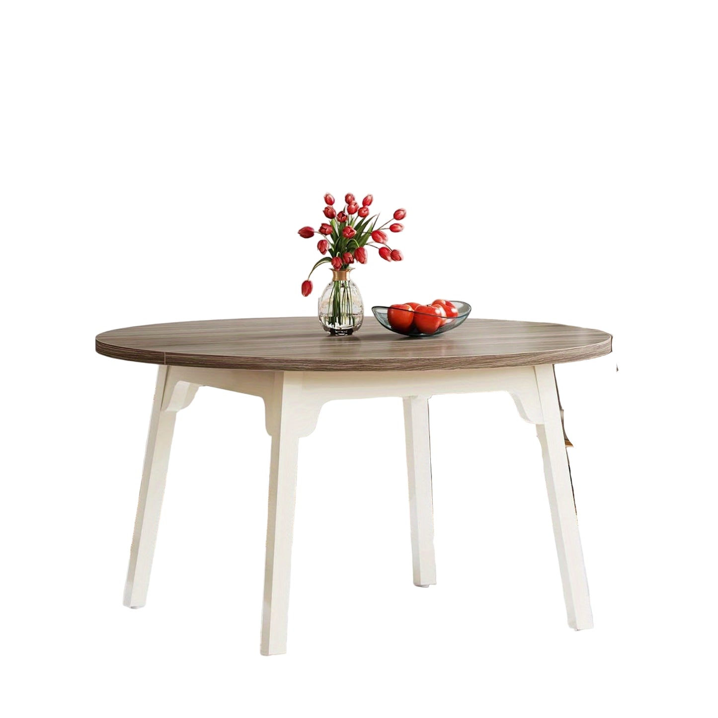 Eettafel – Ronde Tafel – Keukentafel – Tafeltje – Eetkamertafel – Industrieel Design – Massief Houten Poten – 120 cm Diameter – Ruimtebesparend – Wit-Grijs Licht Hout