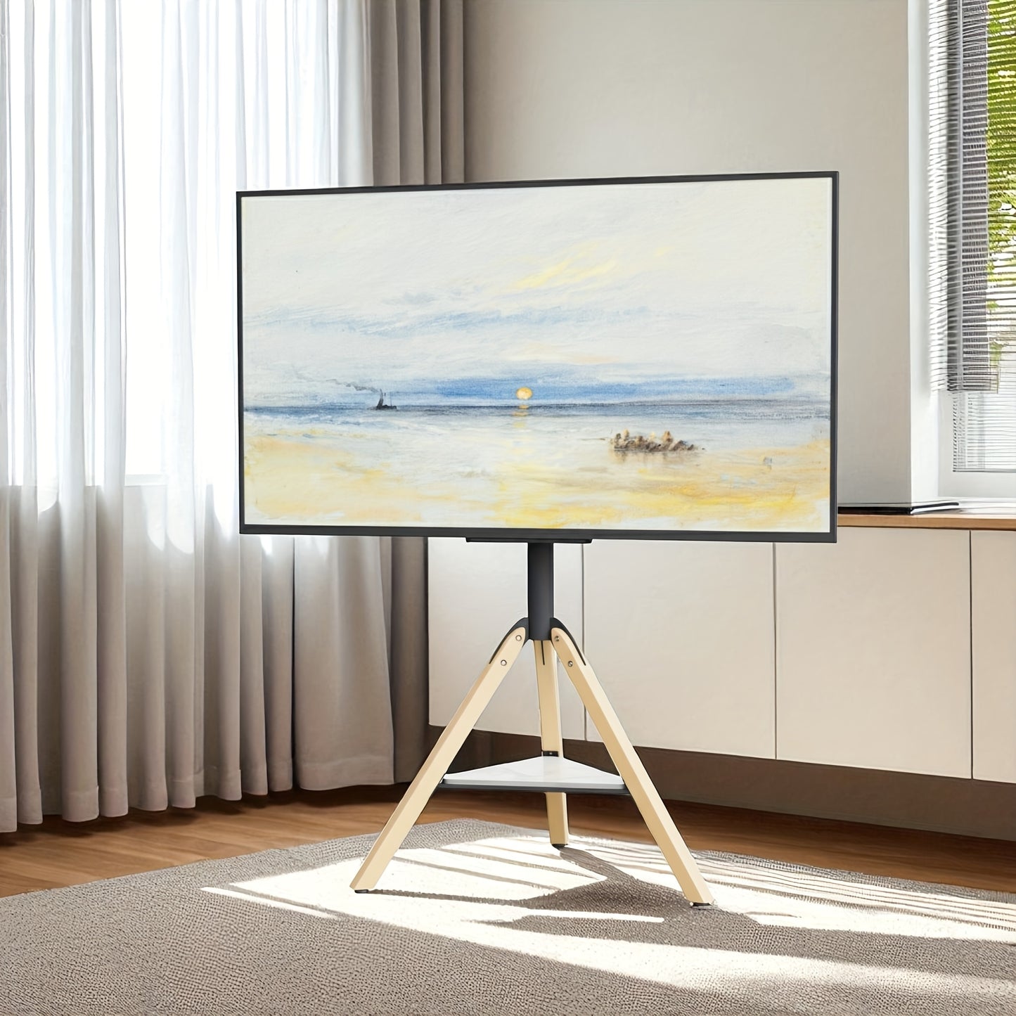 Zware Hoek-TV-Standaard – Voor 101–190 cm Schermen – Tripod Vloermontage met Hoogteverstelling, Draaibare Basis en Sintersteenplank