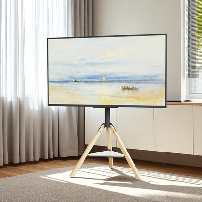 Zware Hoek-TV-Standaard – Voor 101–190 cm Schermen – Tripod Vloermontage met Hoogteverstelling, Draaibare Basis en Sintersteenplank
