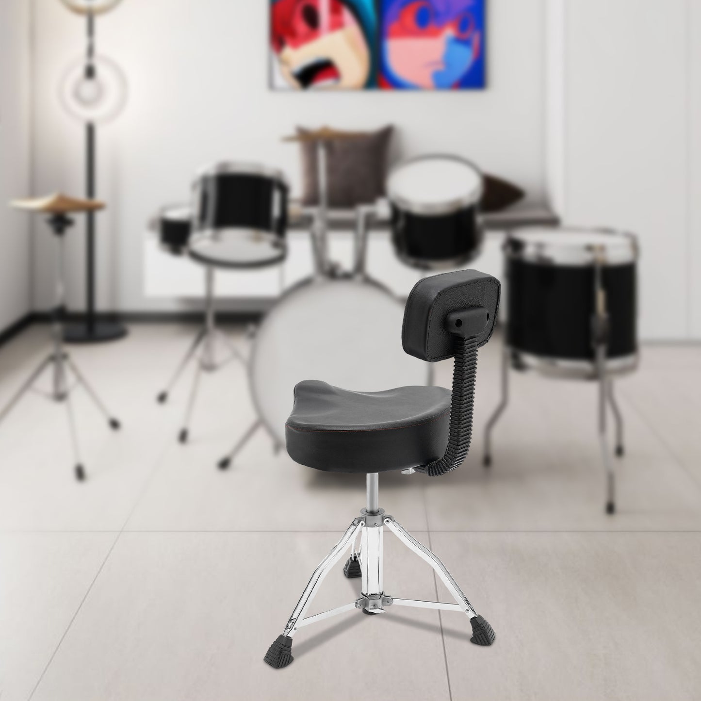 Drumkruk – Drumstoel – Drumstoel Met Rugleuning – Verstelbare Drumstoel – Drumzitting – Verstelbaar 45-60 cm – Memory Foam Zitting – Stevig Tot 120 kg