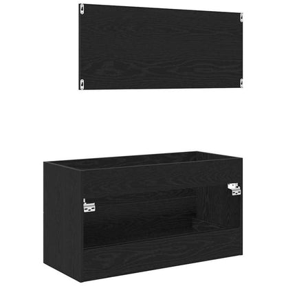 Badkamerkast – Badkamermeubel – Opbergkast – Spiegelkast – Halmeubel – Zwart Eiken Spiegel – Compact 90x45x1,5 cm – Hoogwaardig Engineered Wood