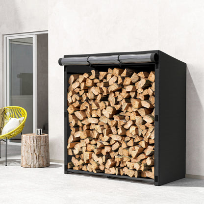 Houtopslag – Brandhoutrek – Haardhoutrek – Houtberging – Houtstapelrek – Stalen Frame – Waterdichte Oxford Stof – 300 kg Capaciteit – 140x70x154 cm – Zwart
