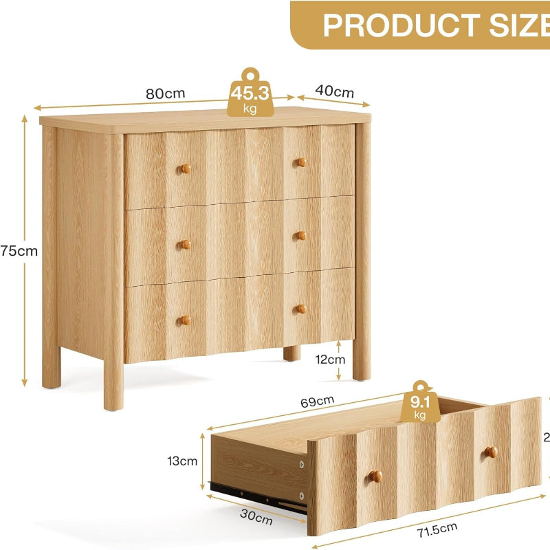 Nachtkastje – Bedside Table – Nachtkast – Bijzettafel – Opbergkast – 3 Lades – Licht Eikenhout – 80x40x75 cm – Compact En Stijlvol