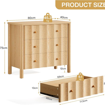 Nachtkastje – Bedside Table – Nachtkast – Bijzettafel – Opbergkast – 3 Lades – Licht Eikenhout – 80x40x75 cm – Compact En Stijlvol