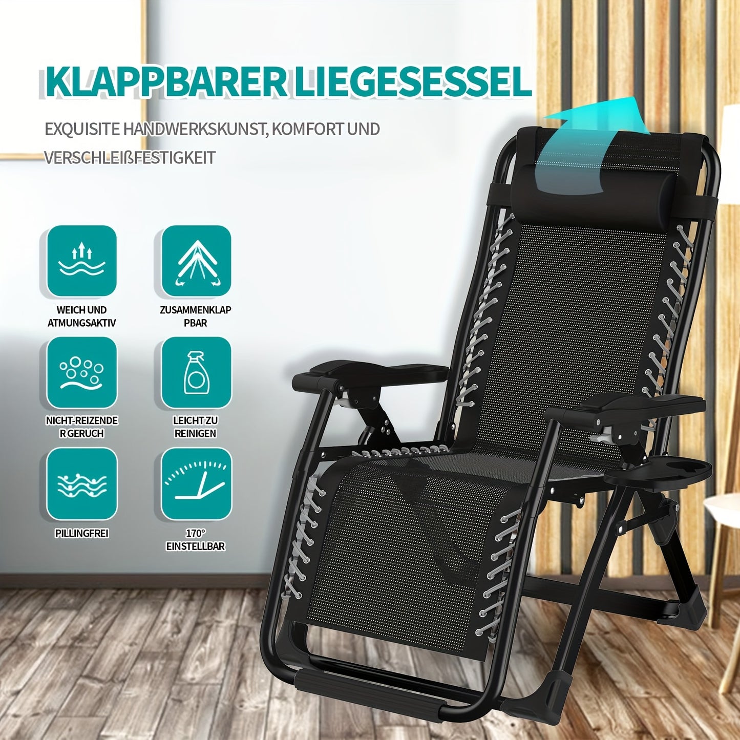 Ligbed – Zonnebed – Ligstoel – Relaxstoel – Tuinstoel – Opvouwbaar – Verstelbare Rugleuning – Stevig Carbonstaal Frame – Max. Draagvermogen 240 kg