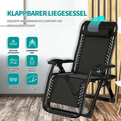 Ligbed – Zonnebed – Ligstoel – Relaxstoel – Tuinstoel – Opvouwbaar – Verstelbare Rugleuning – Stevig Carbonstaal Frame – Max. Draagvermogen 240 kg