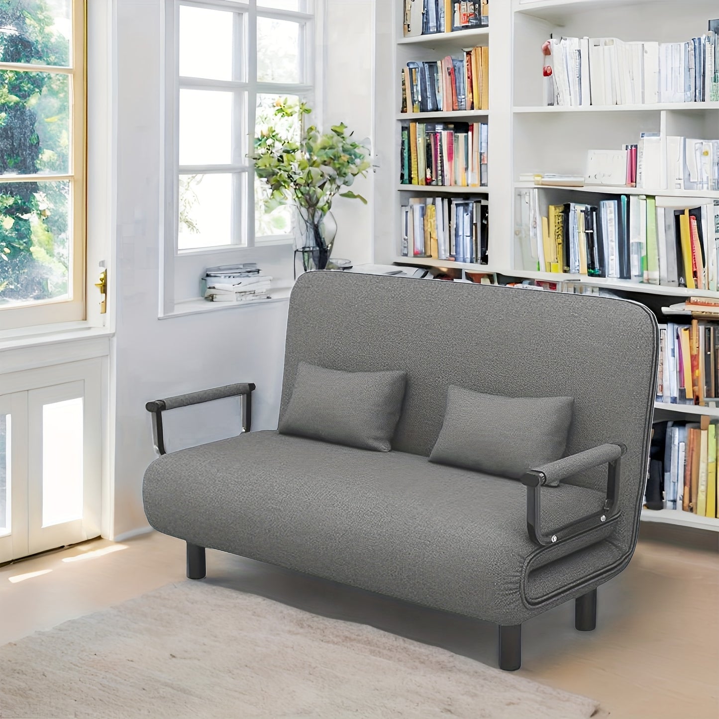 Slaapbank – Opklapbare Bank – Slaapbank Bed – Bedbank – Slaapfauteuil – Grijs – Verstelbare Rugleuning – Stevig Metalen Frame