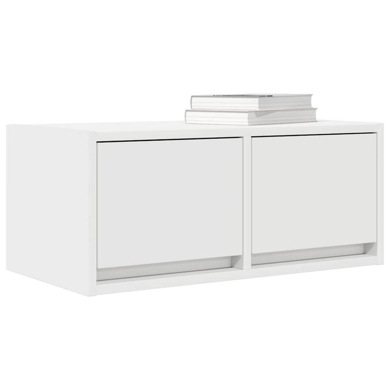 2pcs White Modern Minimalist Floating TV Stand with Storage - Heavy-Duty Hardwood Construction, Wall-Mounted Media Console with Open & Closed Shelving, Space-Saving Design for Flat-Screen TVs, Cable Management System, Easy As
