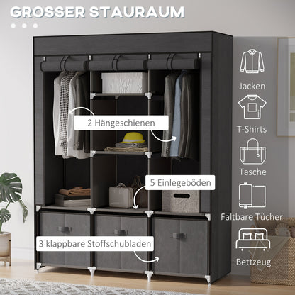 Opvouwbare Kledingkast – Garderobekast – Kleerkast – Stoffen Kast – Opbergkast – Donkergrijs Niet-Geweven Stof – Stevig Metalen Frame – 125x43x162,5 cm – Ruimtebesparend & Draagbaar