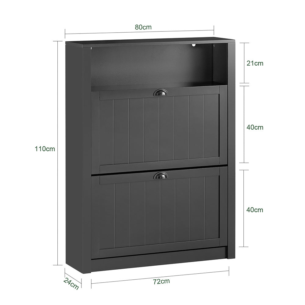 Schoenenkast – Schoenopberger – Schoenrek – Schoenmeubel – Dressoir – Wit – Twee Inklapbare Lades – Glazen Bovenblad