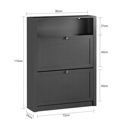 Schoenenkast – Schoenopberger – Schoenrek – Schoenmeubel – Dressoir – Wit – Twee Inklapbare Lades – Glazen Bovenblad