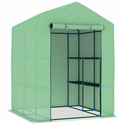 Kweekkas – Tuinkas – Broeikas – Plantenkas – Serre – Stalen Frame – 143x143x195 cm – Ventilatie – Duurzaam Zwart Metaal Met Groene Mesh