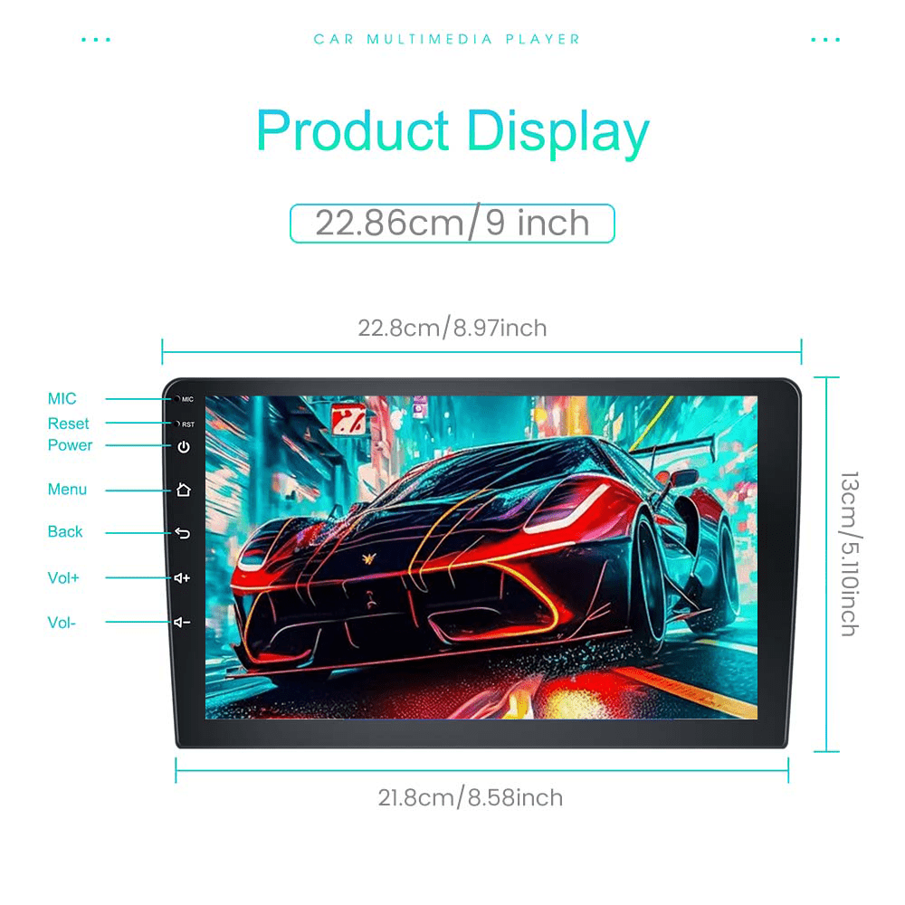 Autoradio – Auto Radio – Car Audio – 2-DIN Autoradio – Android 13 Autoradio – 9 Inch Touchscreen – Draadloze CarPlay & Android Auto – Inclusief AHD Achteruitrijcamera & Microfoon