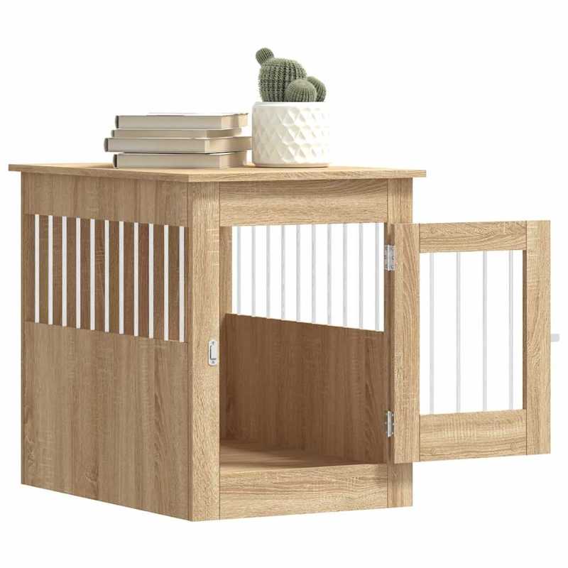 Hondenbench – Hondenkooi – Hondenhuis – Hondenbox – Hondenrek – Houten Sonoma Eiken – Stevige Massief Hout Constructie – Met Slot & Bijzettafel Capaciteit 40 kg