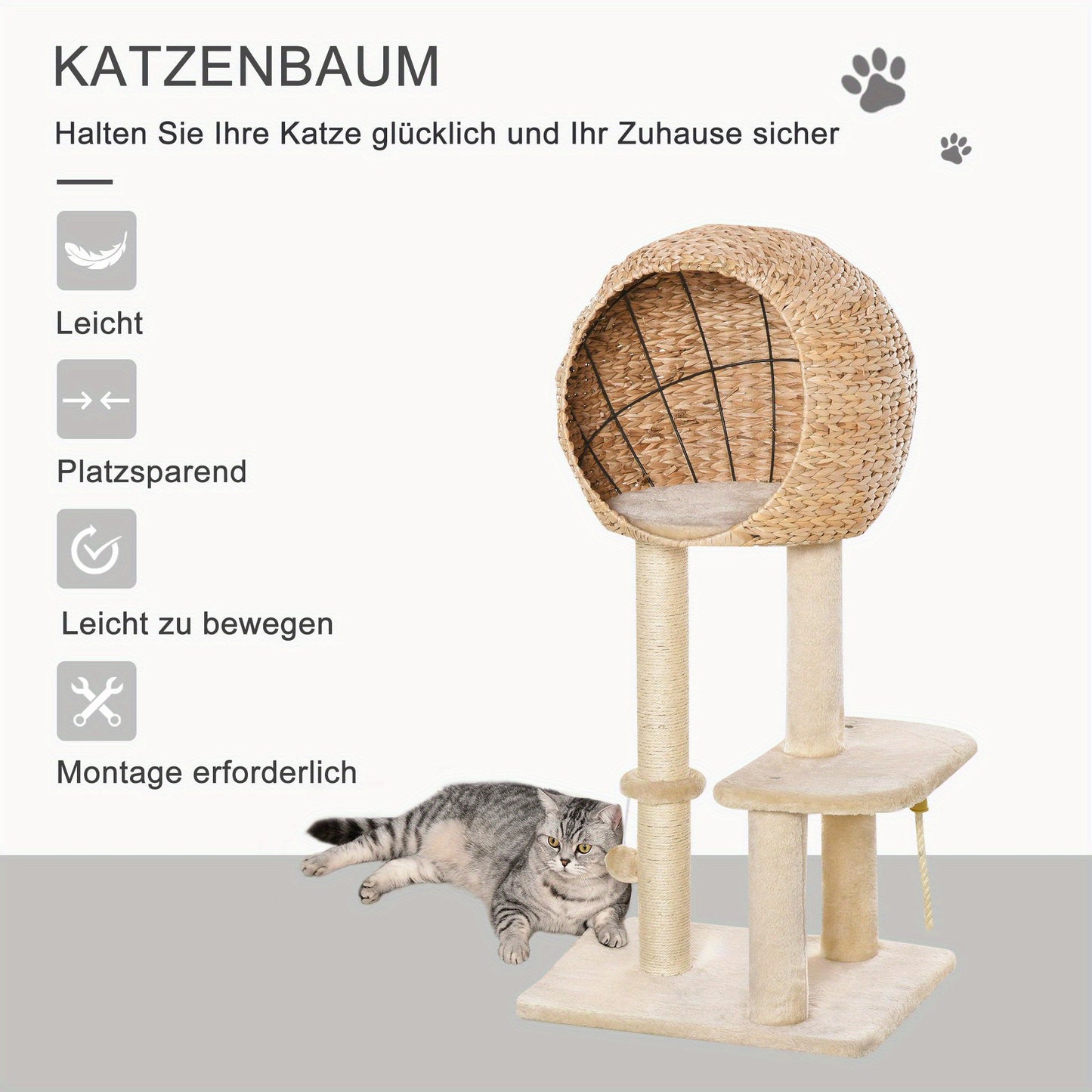 Kattenkrabpaal – Krabpaal – Krabmeubel – Kattenpaal – Kattenbed – Compact 100 cm – Duurzaam Sisalmateriaal
