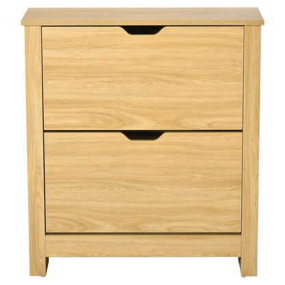 HOMCOM Shoe Cabinet with 2 Folding Doors and 2 Compartments, Natural Wood Particle Panels