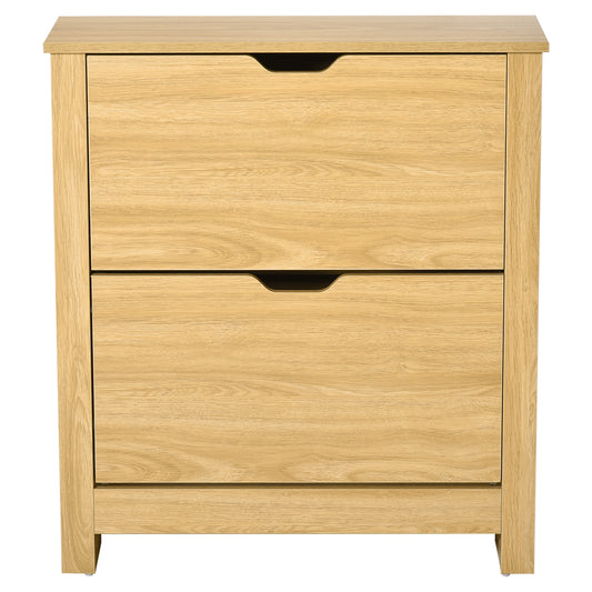 HOMCOM Shoe Cabinet with 2 Folding Doors and 2 Compartments, Natural Wood Particle Panels