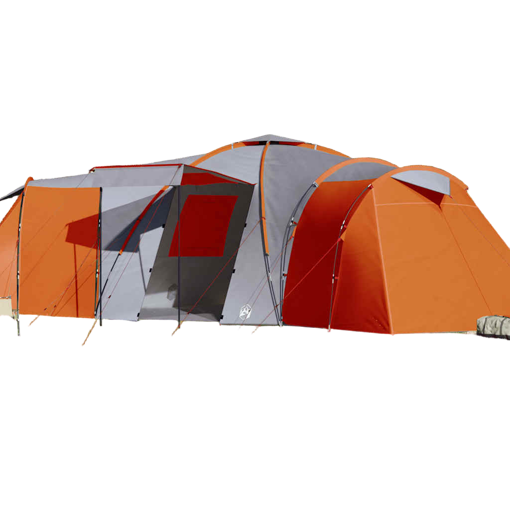 Tent – Familietent – Kampeertent – Tunneltent – Outdoor Tent – Waterdicht Polyester – Geschikt voor 10 Personen – Met Zonnekap - Grijs & Oranje
