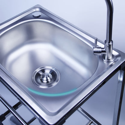 Single Bowl Kitchen Sink, Freestanding Sink with Hot And Cold Water Faucet, Portable Camping Sink, Suitable for Outdoor/Indoor Single Bowl Washbasin, 1 Bowl Commercial Sink, Portable Sink, Kitchen Sink Single Bowl, Outdoor Si