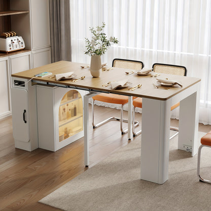 A Kitchen Island with Wheels, A Retractable Dining Table, And A Detachable Tabletop; It Can Be Used as a Sideboard, Buffet Table, or Bar in the Kitchen and Dining Area.