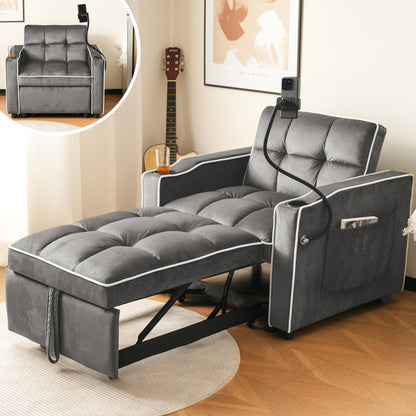 Three-in-one extendable single recliner with cup holder and phone stand, serving as sofa lounger, daybed and armchair. Ideal for compact spaces, dimensions: 83 x 167 x 76cm., Spacesaving Chair, Compact Furniture, Versatile Se