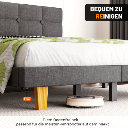 Tweepersoons Bedframe – Bedframe Met Hoofdbord – Gestoffeerd Bed – Platformbed – Slaapkamer Bed – 120x200 cm – Stevig Houten Lattenbodem – Geen Boxspring Nodig