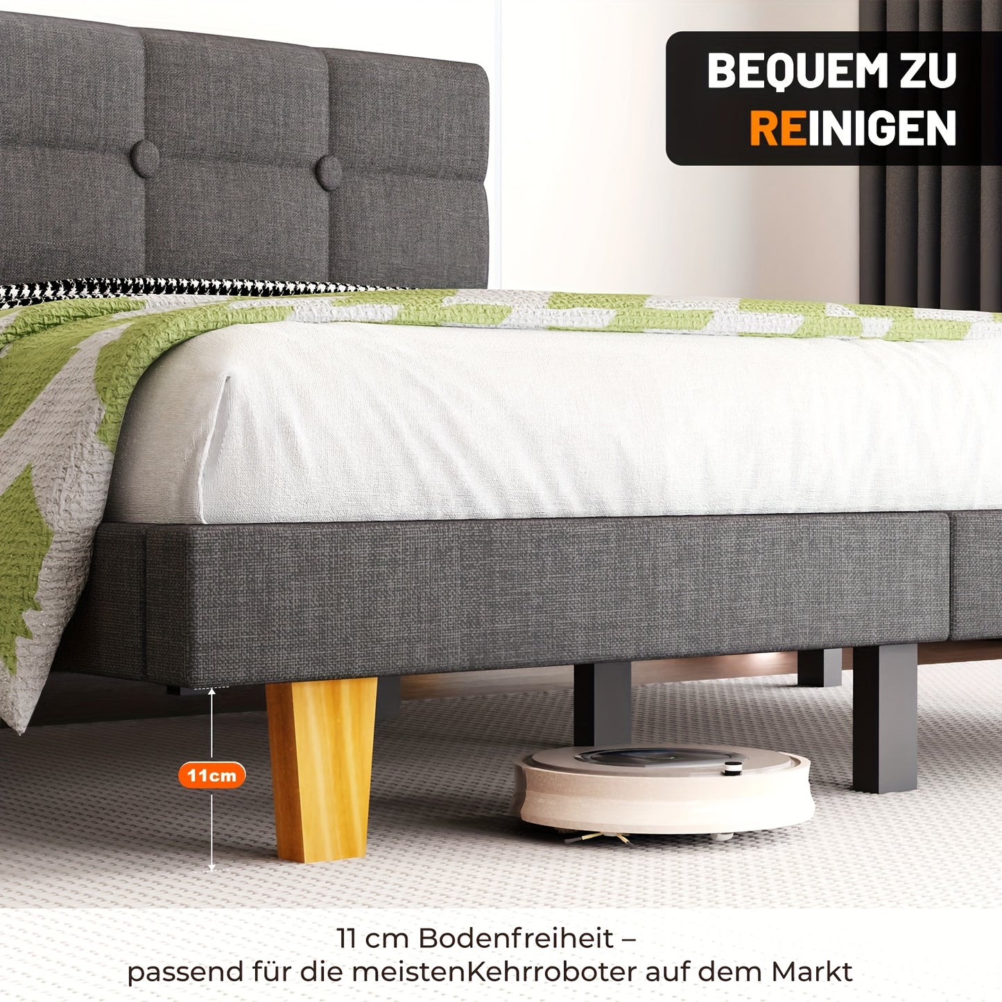 Bedframe – Bedframe Met Hoofdbord – Gestoffeerd Bed – Platformbed – Lattenbodem Bed – 90x200 cm – Stevige Houten Lattenbodem – Eenvoudige Montage Zonder Boxspring