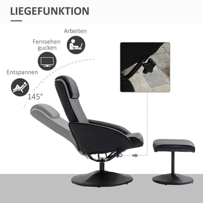 Relaxstoel – Fauteuil – Relaxfauteuil – Stoel Met Voetenbank – Zwarte Kunstleren Bekleding – Verstelbare Rugleuning – Ergonomisch Ontwerp