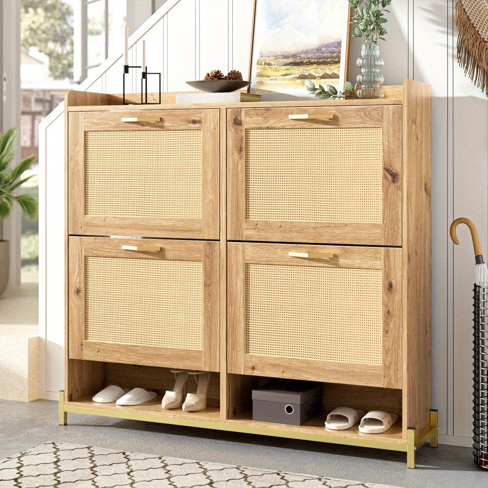 Shoe Cabinet, Elegant Shoe Cabinet - 4 Doors, Metal Frame and Top Shelf Provide Stylish and Organised Storage, Maximising Vertical Storage Space Without Taking up Too Much Floor Space, to Meet Your Different Needs