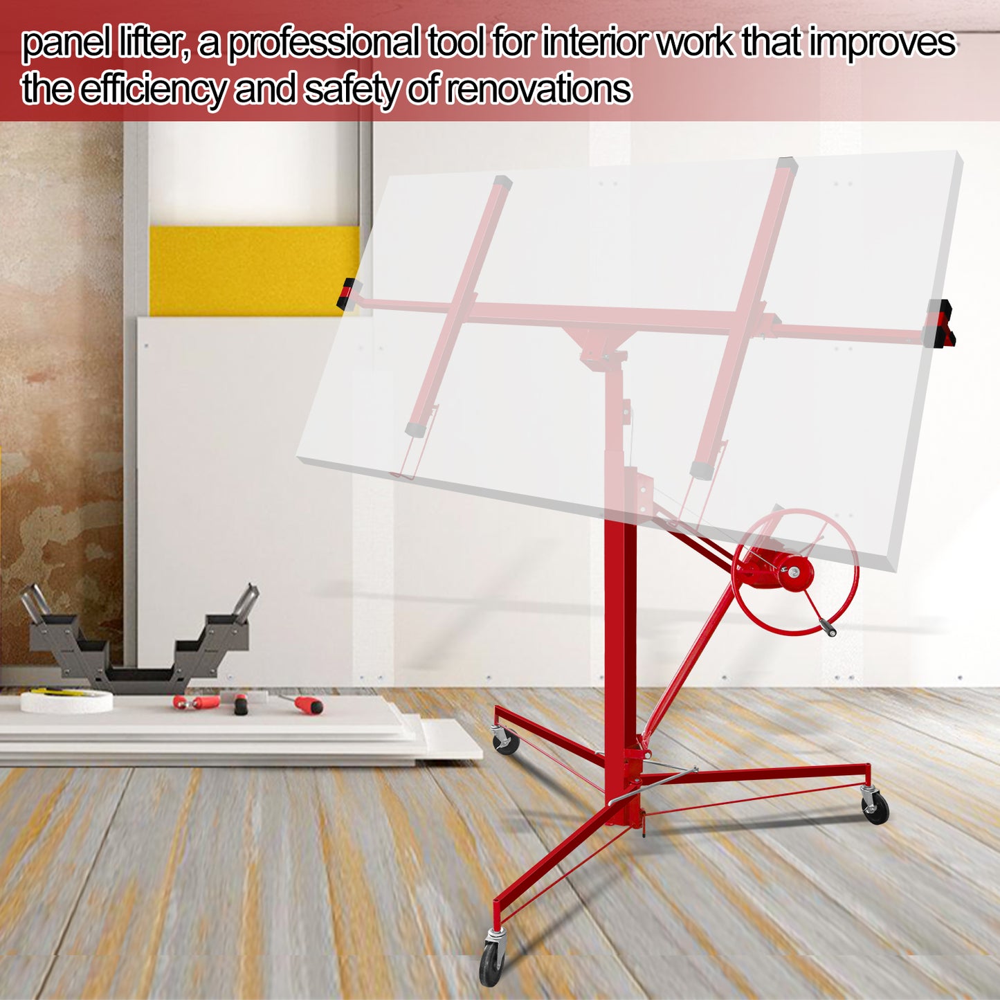Gipsplaatligger – Gipsplaat Lifter – Platenlift – Montagehulp – Plafondpaneel montage – Verstelbaar tot 350 cm – Stevige Metalen Constructie - Rood