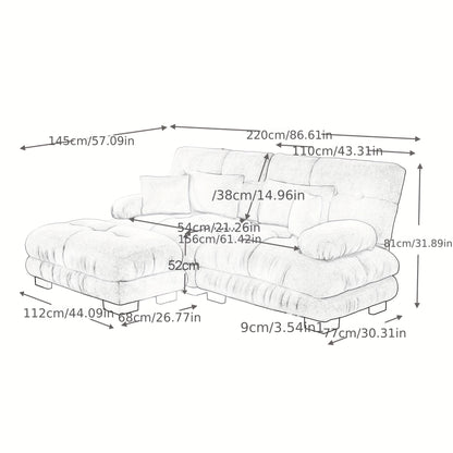 Living Room Cloud Corner Sofa, Chenille Loveseat with 2 Lumbar Cushions And 2 Decorative Pillows, Upholstered Sofa with Wide Armrests And Footstool