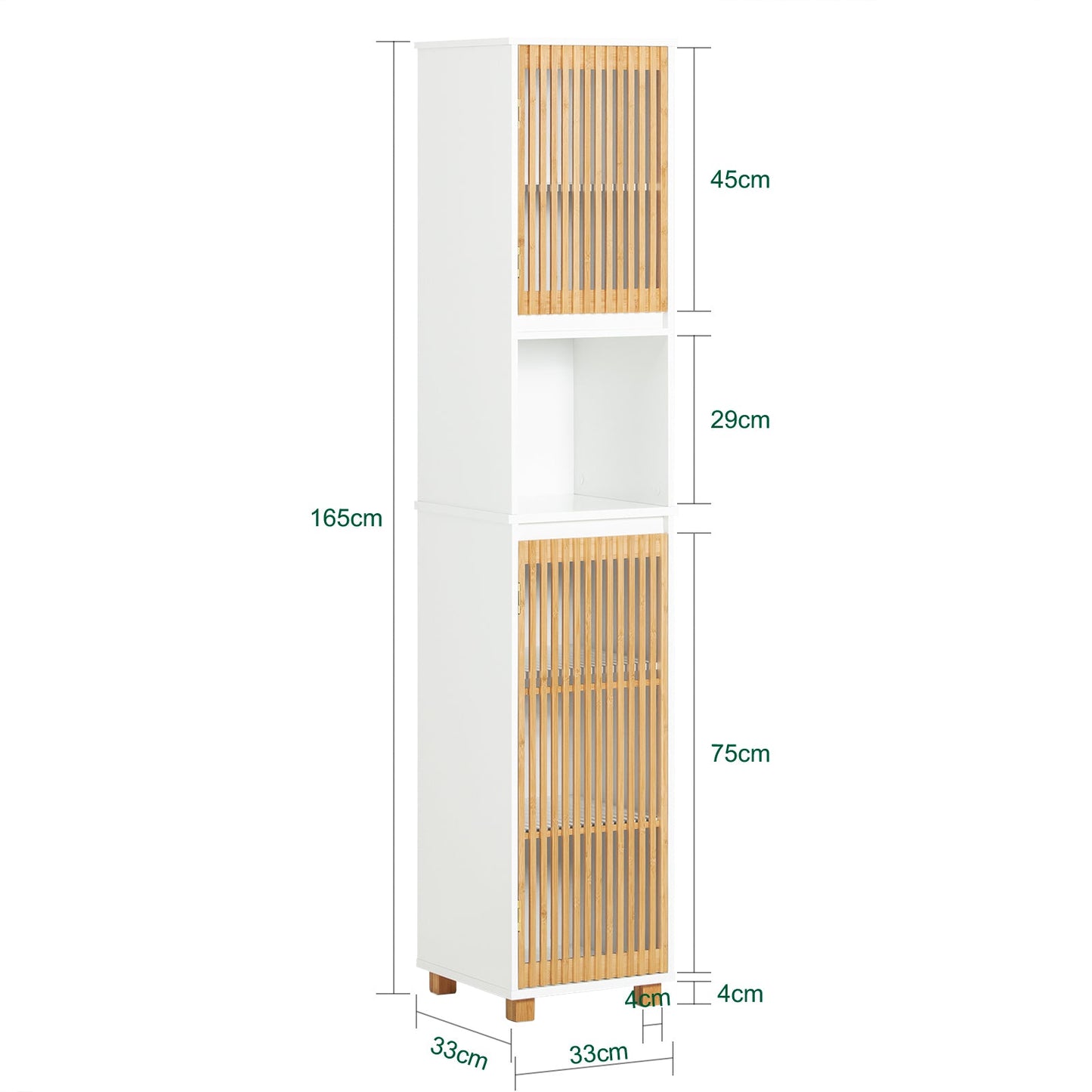 Badkamerkast – Kolomkast – Opbergkast – Hoge Kast – Badmeubel – 33x33x165 cm – MDF & Bamboe – Vochtbestendig & Anti-Kantelbeveiliging