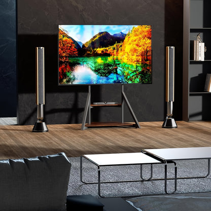 TV Meubel – TV Kast – TV Standaard – TV Dressoir – TV Plank – Industrieel Design – Verstelbare Hoogte 122-145 cm – Max Belastbaarheid 80 kg
