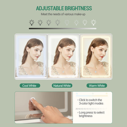 Dressing Table with Large Mirror, 3 Drawers and 1 Cabinet, Open Multi-Layer Shelves, Suitable for Bedroom, Wardrobe, 40 x 100 x 149cm, White, Jewelry Armoires - QUORE