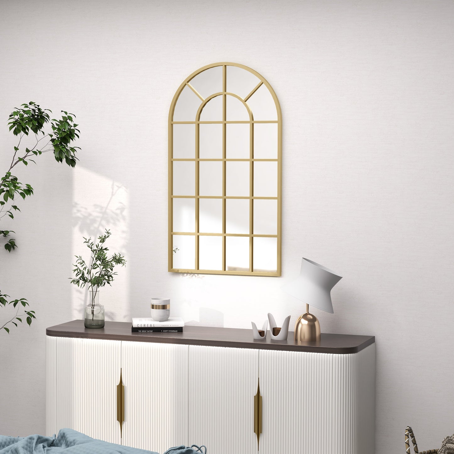 Wandspiegel – Raamspiegel – Halspiegel – Decoratieve Spiegel – Goudkleurige Spiegel – Metaal Frame – 110x65 cm – Veilig Meerlaags Glas
