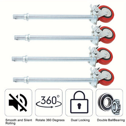 Steigerwielen – Zwenkwielen – Transportwielen – Meubelwielen – Rolwielen – Diameter 190mm – Draagvermogen 750kg – Hoogte Verstelbaar – Met Rem