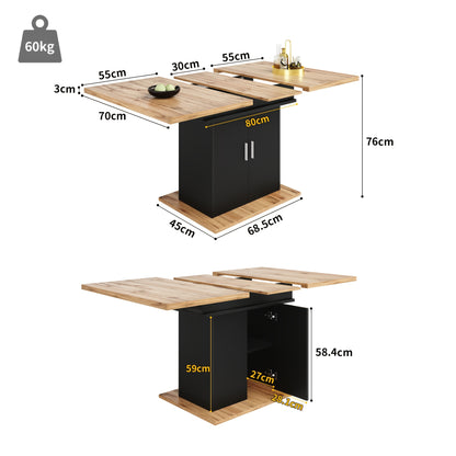 1pc Retractable Extendable Dining Table with 3-Tier Storage - Space-Saving Modern Classic Design, Bamboo & Black Finish, Manual Operation, No Assembly Required, Expandable Kitchen & Living Room Table for Small Spaces, Durable