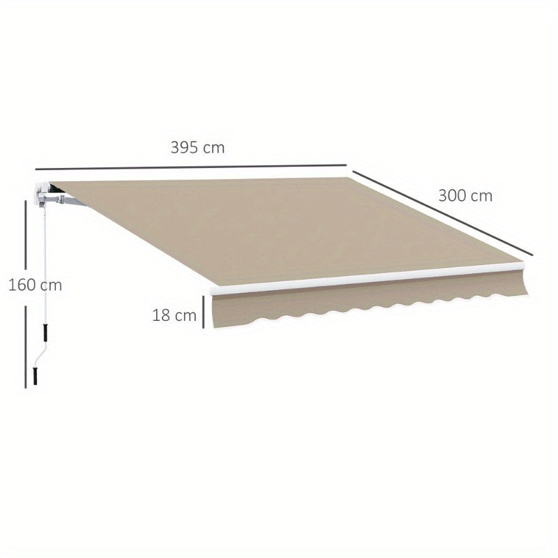 Zonnescherm – Zonneschaduw – Balkonzonwering – Terrasdoek – Buitenscherm – Beige Zonnescherm 3,95 Meter – Duurzaam Aluminium Frame – Weerbestendig & Eenvoudige Montage