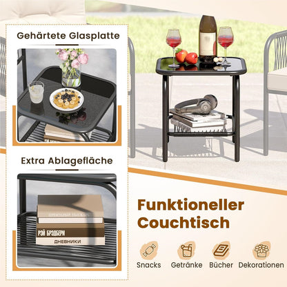 Rattan Tuinmeubel Set – Balkonset – Balkon Meubels – Tuinmeubels – Terras Meubel – 3-delig Met Kussens – Weerbestendig PE Rattan – Tempered Glas Tafel