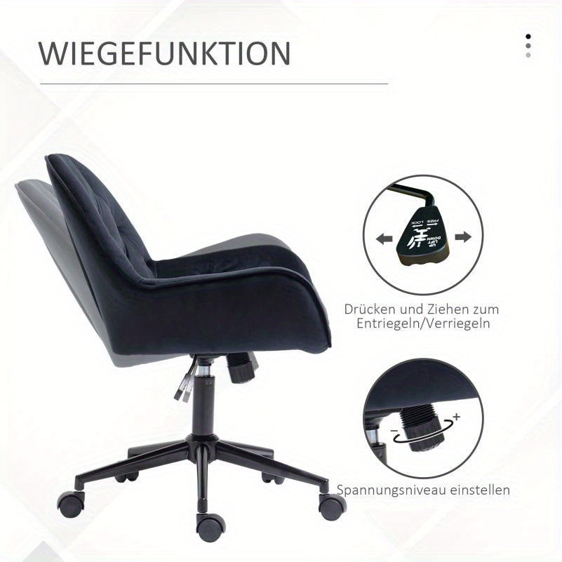 Bureaustoel – Ergonomische Stoel – Draaistoel – Kantoorstoel – Bureaukruk – Verstelbaar – Fluwelen Bekleding Zwart – 360° Draaibaar – Stevige Vijfpotige Basis