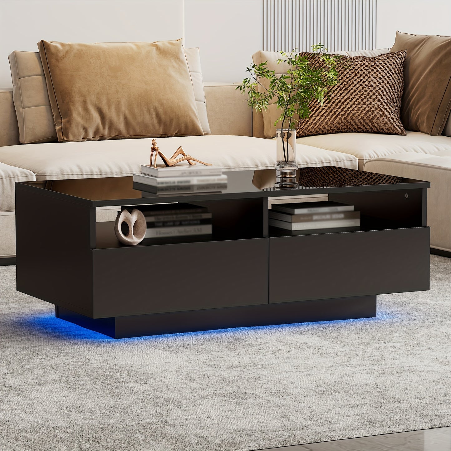 Hoogglans Salontafel – Koffietafel – Sofa Tafel – Woonkamer Tafel – Moderne Salontafel – Zwart – 2 Laden – Duurzaam Hout