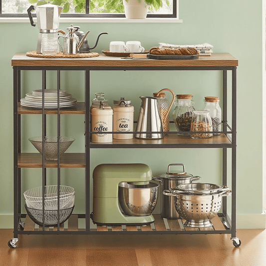 Keukentrolley – Serveerwagen – Opbergkast – Keukenwagen – Keukenrek – Industrieel Design – 110x45x92 cm – Zwenkwielen Met Rem