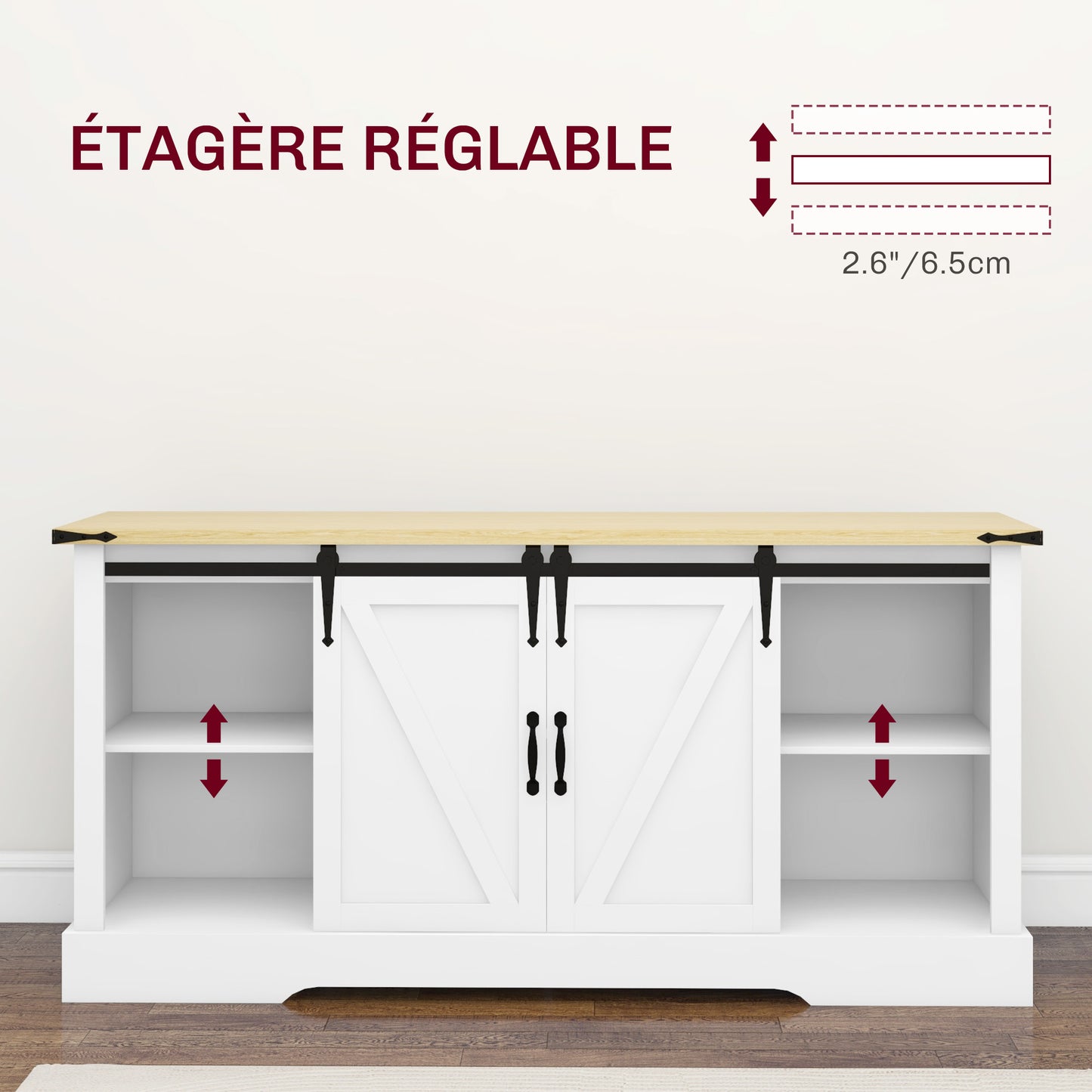 Dressoir – Buffet – Opbergkast – Tv-meubel – Woonkamerkast – Wit Eikenhout – 150x40x72 cm – Schuifdeuren Met Verstelbare Legplanken