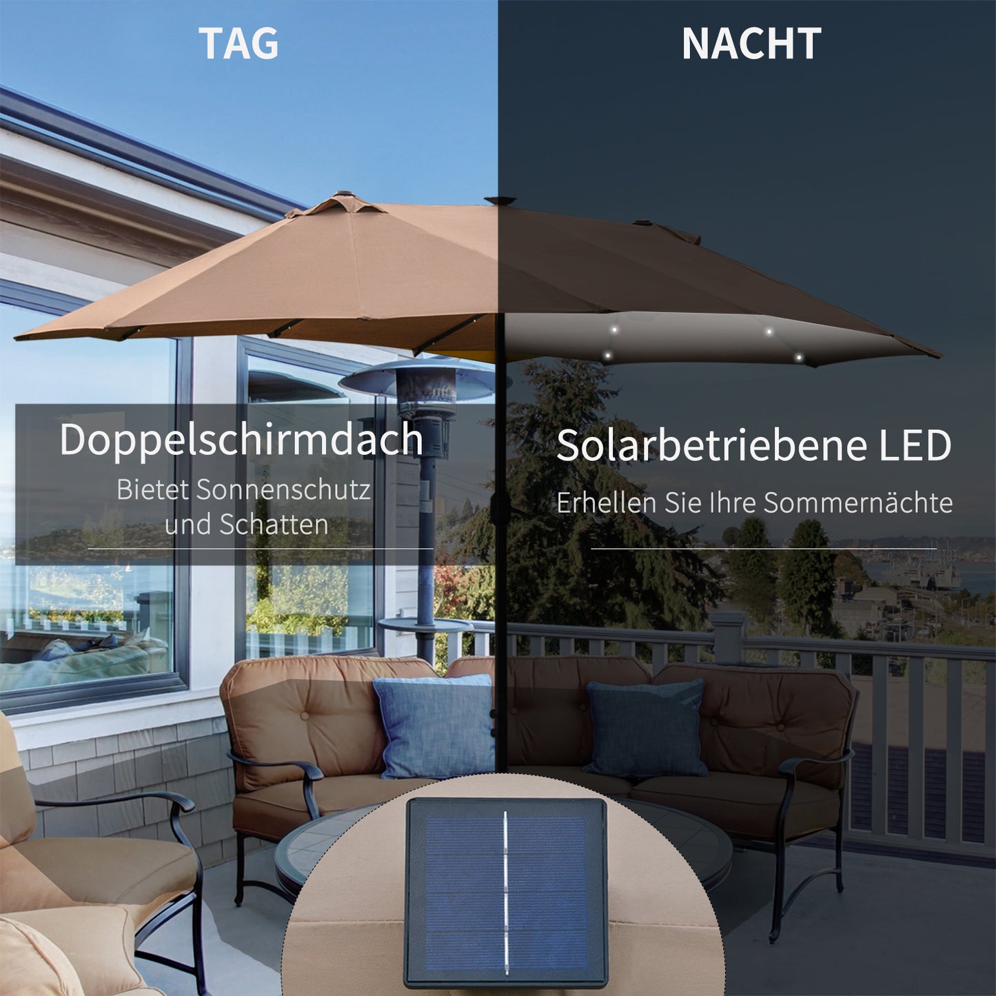 Ovaal Zonnezeil – Zonnescherm – Schaduwdoek – Zonwering – Tuinzeil – Khaki – 440 x 260 cm – UV- en Weerbestendig Polyester