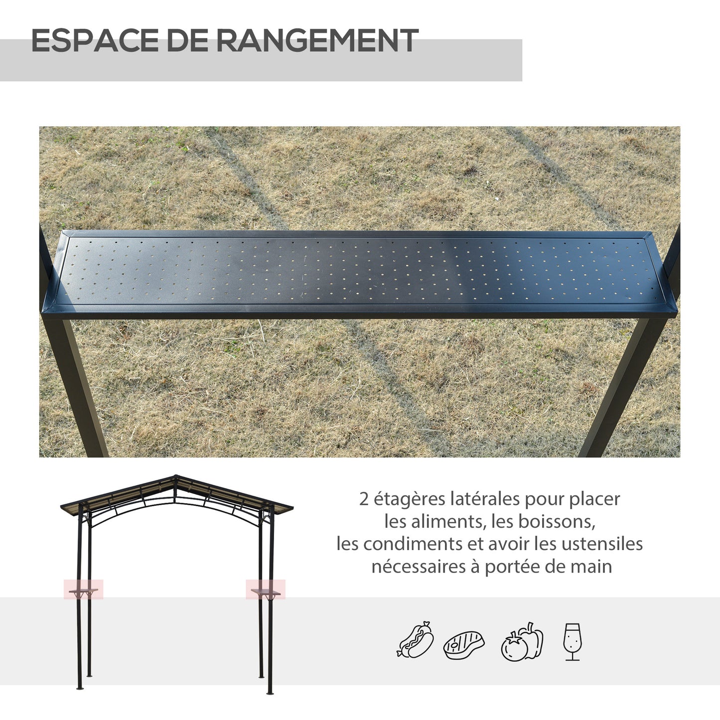 Barbecue Paviljoen – Tuinpaviljoen – BBQ Overkapping – Barbecue Schuilhut – Buitenverblijf – Aluminium en Metaal – Dubbel Polycarbonaat Dak – 2,5x1,5 Meter – Zwart