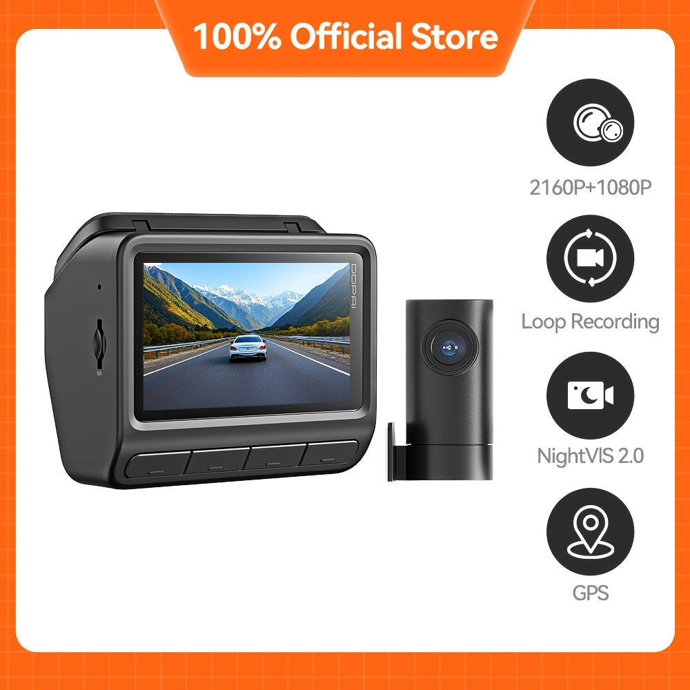 Dashcam – Auto Camera – Dashboardcamera – Voor- en Achtercamera – Dual Channel – Super Nachtzicht – 4K Front & Full HD Rear – Wifi Met App - QUORE