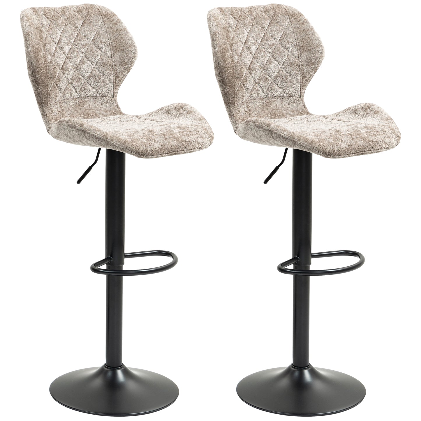 Barkrukken – Barstoelen – Keukenkrukken – Stoelen – Krukjes – Verstelbare Hoogte – 360° Draaibaar – Chenille Bekleding – Stalen Frame – Bruin – Set 2 Stuks