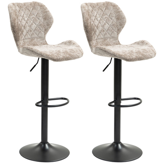 Barkrukken – Barstoelen – Keukenkrukken – Stoelen – Krukjes – Verstelbare Hoogte – 360° Draaibaar – Chenille Bekleding – Stalen Frame – Bruin – Set 2 Stuks