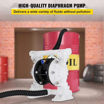 Dubbele Membraanpomp – Pneumatische Pomp – Luchtbediende Pomp – Vloeistofpomp – Transferpomp – Polypropyleen Behuizing – PTFE Membraan – 8,8 GPM Flow – Max 120 PSI Druk